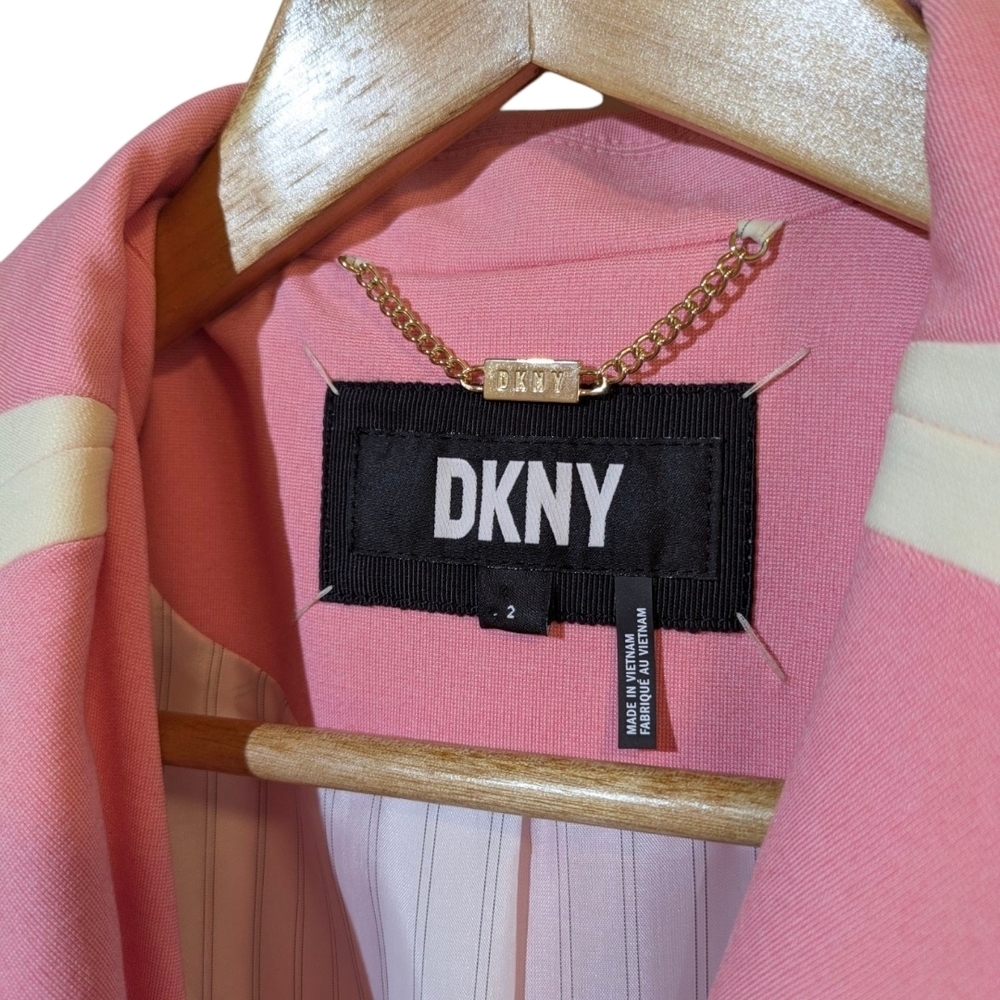 DKNY Pink Women's Blazer with Cream Accents - Picture 4 of 9